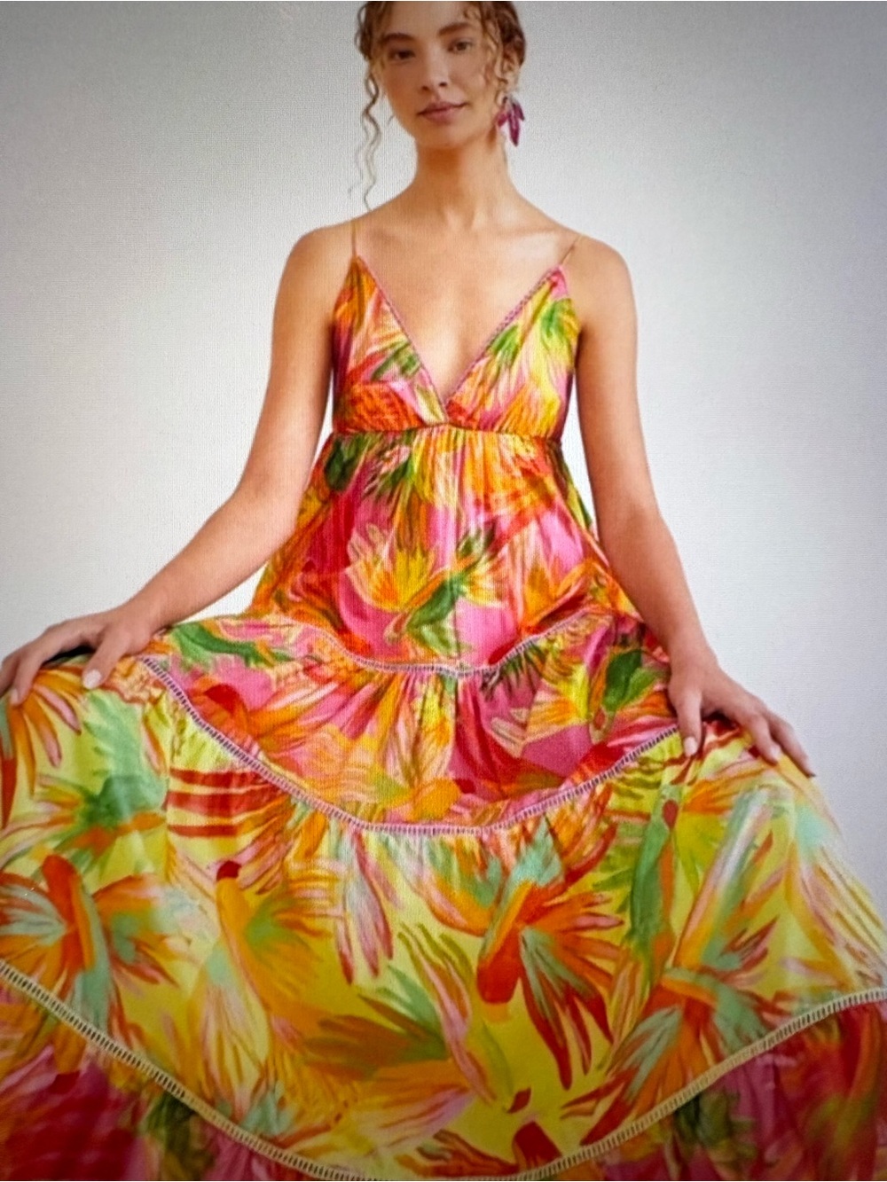 FARM Rio Pink, Green & Orange Tropical Tiered Maxi Dress - Picture 5 of 9